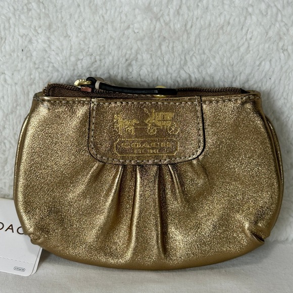 Coach Madison Leather Mini Skinny Gold Metallic Coin Pouch Wallet New NWT - Picture 2 of 8